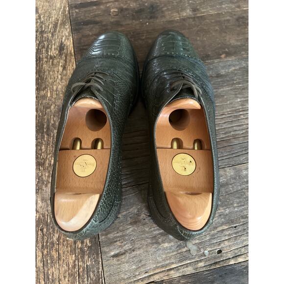Mauri Green Ostrich Leather Oxford Dress Casual Shoes Size 9M JP